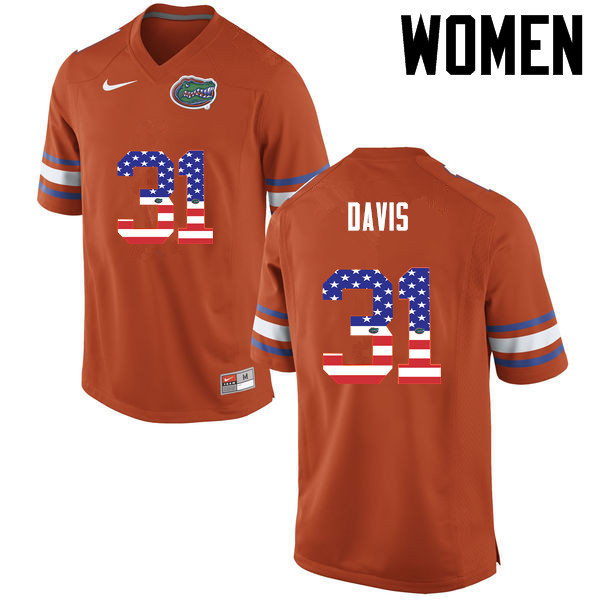 Women Florida Gators #31 Shawn Davis College Football USA Flag Fashion Jerseys-Orange - Click Image to Close